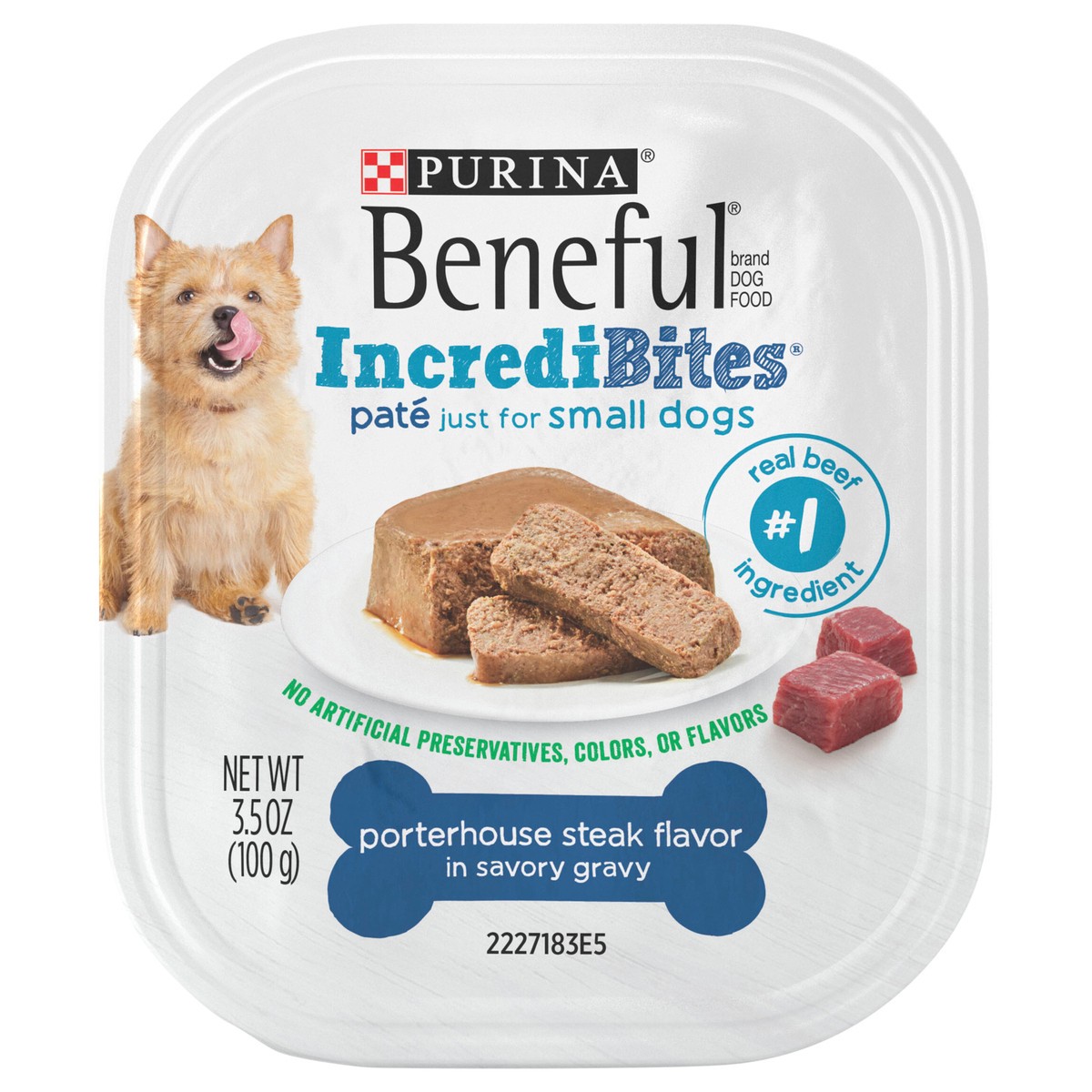 slide 1 of 7, Beneful IncrediBites Pate Wet Dog Food for Small Dogs Porterhouse Steak Flavor in a Savory Gravy, 3.5 oz