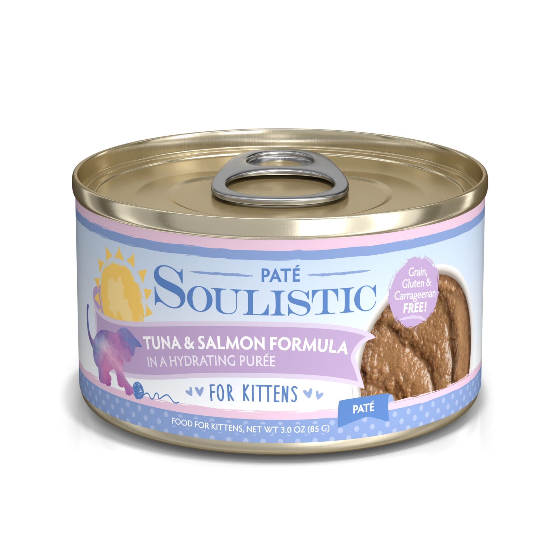 slide 1 of 1, Soulistic Pate Kitten Tuna & Salmon Formula in a Hydrating Puree Wet Cat Food, 3 oz