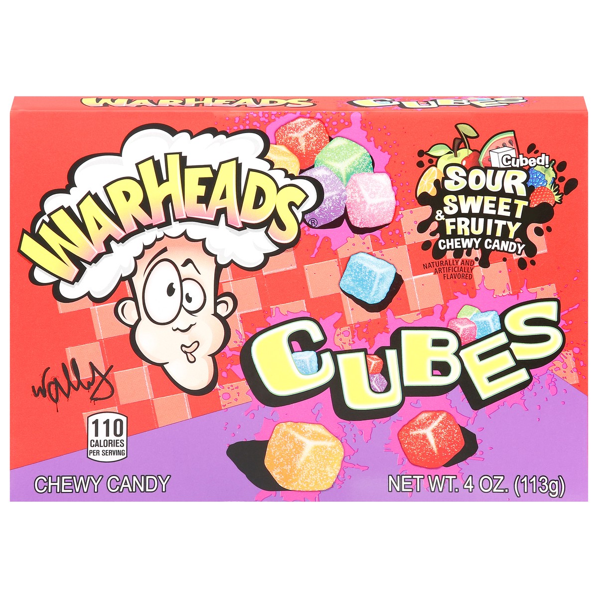 slide 1 of 9, Warheads Cubes Sour Sweet & Fruity Chewy Candy 4 oz, 4 oz