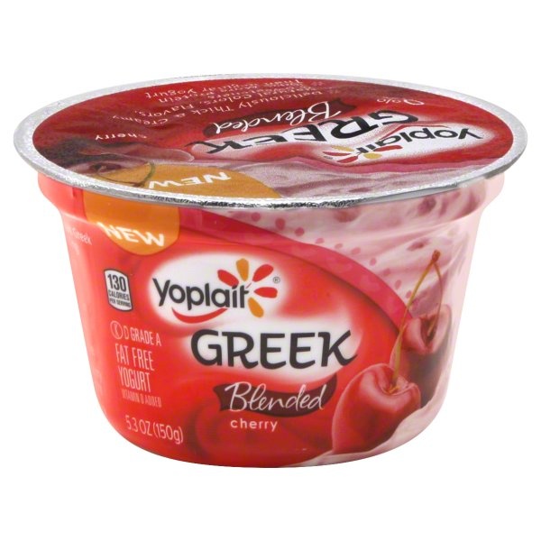 slide 1 of 3, Yoplait Greek Yogurt, Fat Free, Blended, Cherry, 5.3 oz