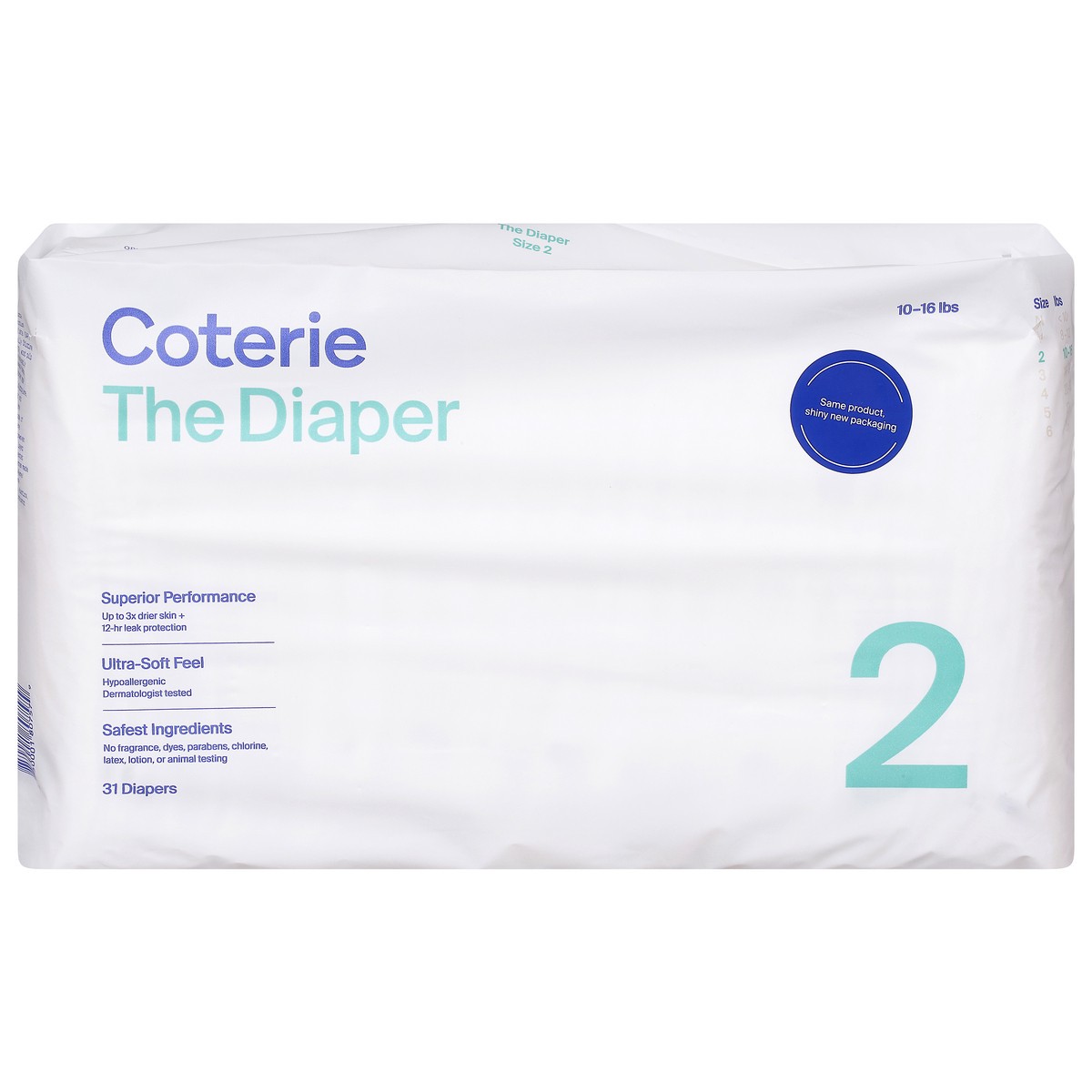 slide 9 of 13, Coterie Size 2 (10-16 lbs) Diapers 31 ea, 31 ct