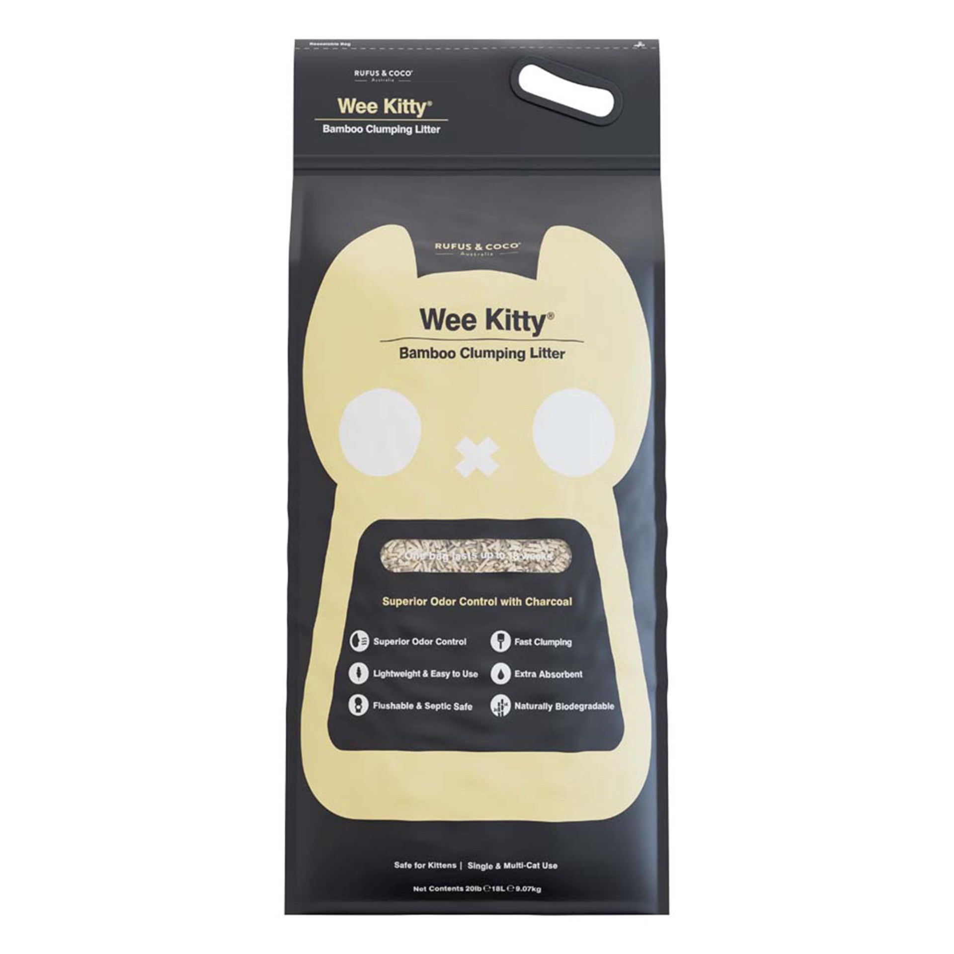 slide 1 of 1, Rufus & Coco Wee Kitty Clumping Multi-Cat Bamboo Cat Litter - Lightweight, Natural, 20 lb