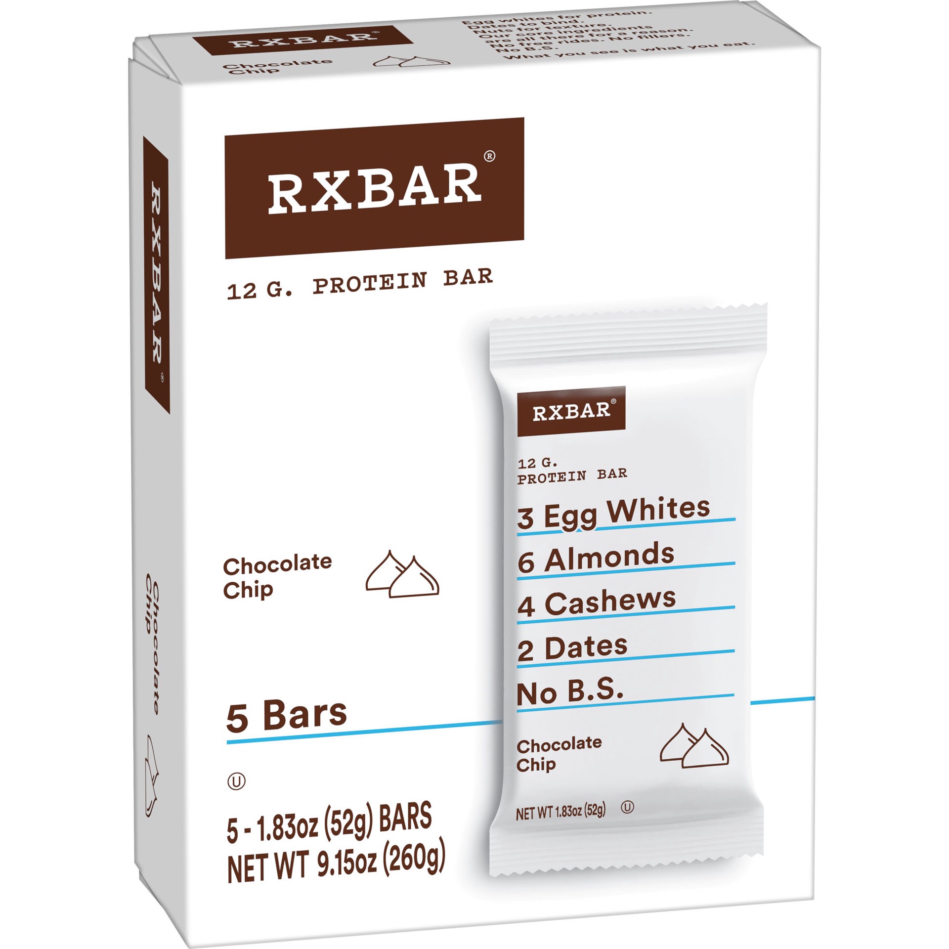 slide 1 of 4, RXBAR Protein Bars, Chocolate Chip, 9.15 oz, 5 Count, 9.15 oz