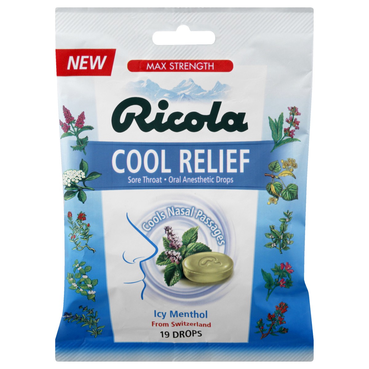 slide 1 of 9, Ricola Max Strength Icy Menthol Cool Relief Drops 19 ea, 19 ct