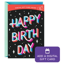 Hallmark Birthday Gift Card Greeting Card (Retro Letters and Stars) Add a Digital Gift Card for College Students, Grandchildren, Remote Coworkers