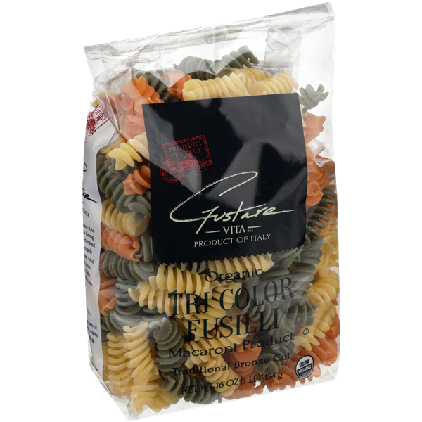 slide 1 of 1, Gustare Vita Organic Traditional Bronze Cut Macaroni Product, Tri Color Fusilli, 16 oz