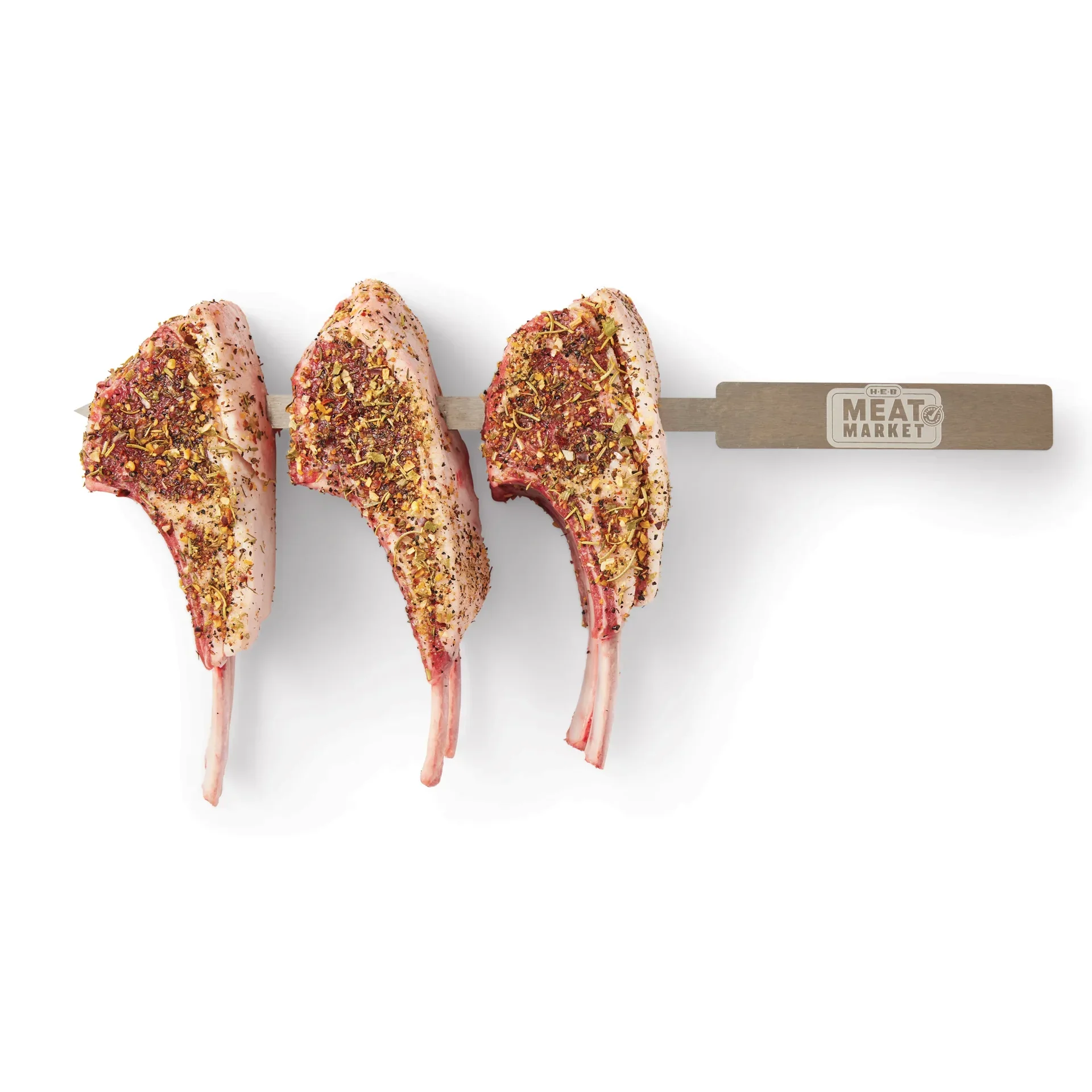 slide 1 of 1, H-E-B Meat Market Seasoned Natural Lamb Rib Chops Skewer - Texas Prime, per lb