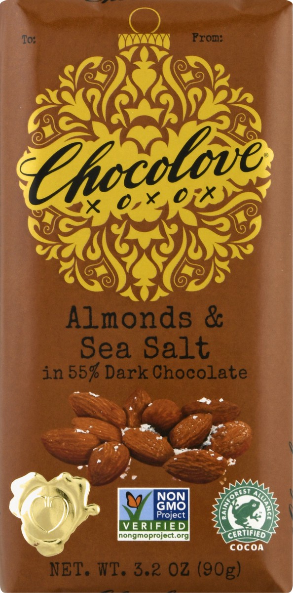 slide 6 of 9, Chocolove Almonds & Sea Salt 55% Dark Chocolate 3.2 oz, 3.2 oz