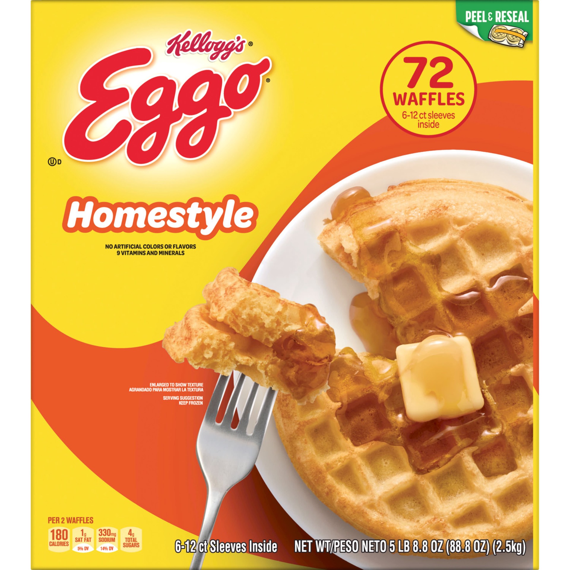 slide 3 of 5, Eggo Homestyle Frozen Waffles, Original, 88.8 oz, 72 Count, Frozen, 88.8 oz