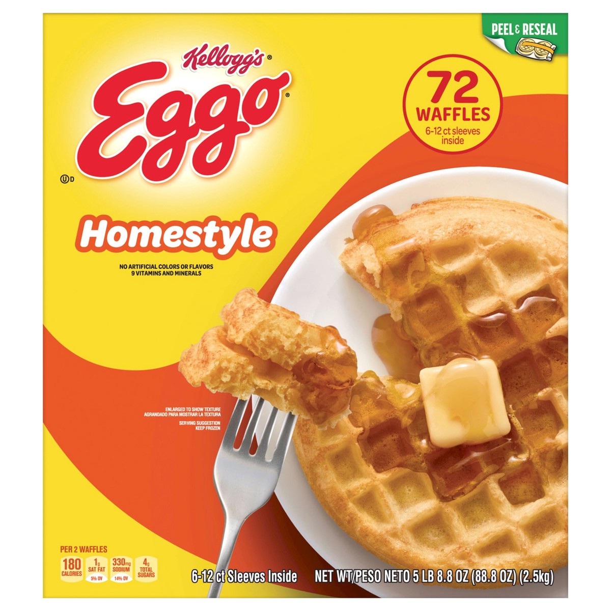 slide 1 of 5, Eggo Homestyle Frozen Waffles, Original, 88.8 oz, 72 Count, Frozen, 88.8 oz