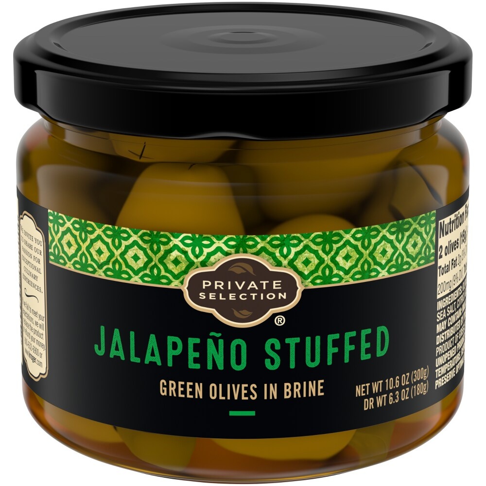 slide 1 of 1, Private Selection Jalapeno Stuffed Green Olives, 10.6 oz