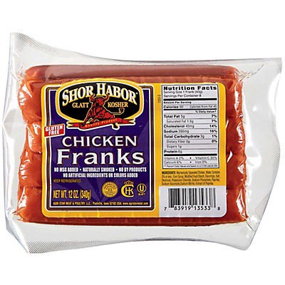 slide 1 of 1, Shor Harbor Chicken Franks, 12 oz