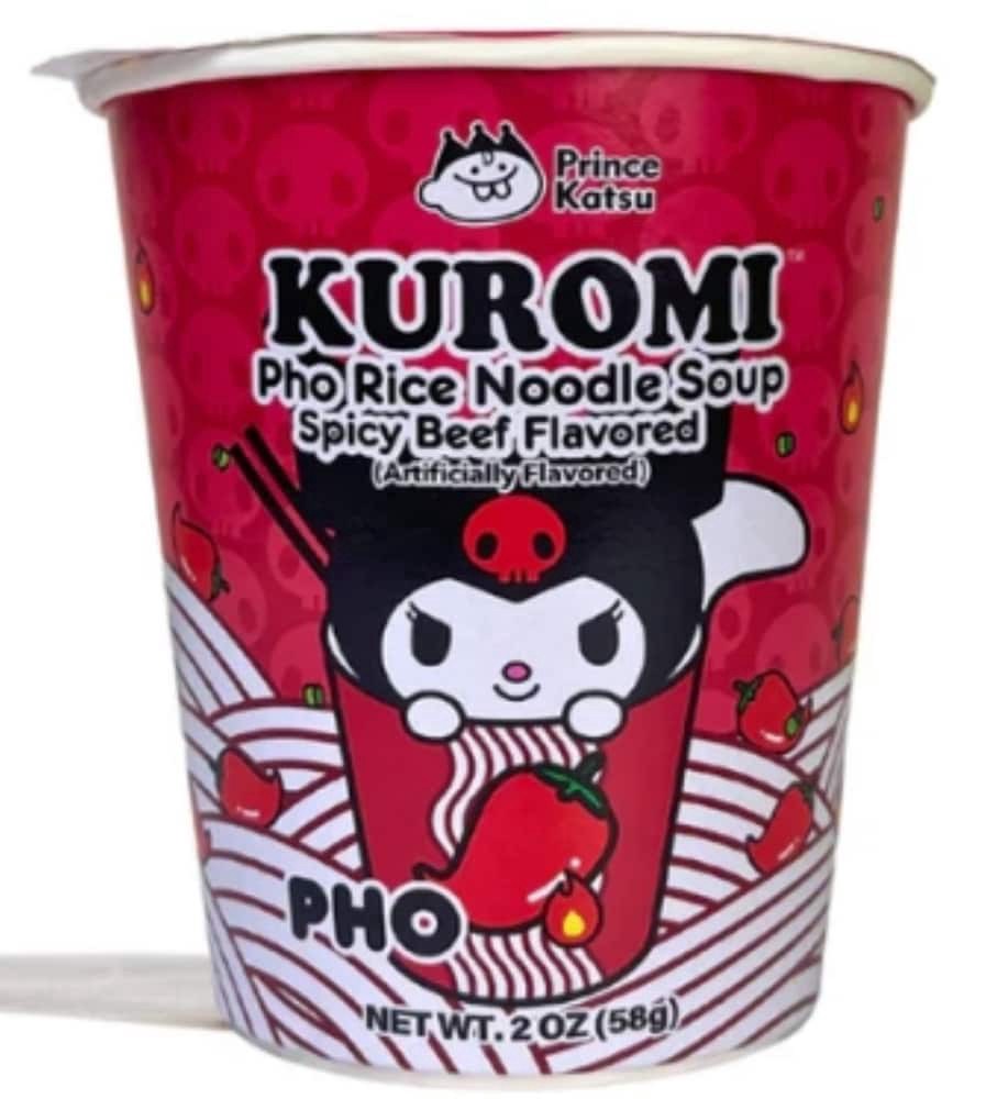 slide 1 of 1, A-Sha Prince Katsu Hello Kitty Kuromi™ Pho Spicy Beef Flavored Rice Noodle Soup, 2 oz