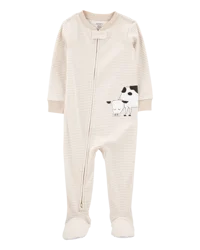 Carter's Toddler 1-Piece Striped Cow Footie Pajamas Tan 5T