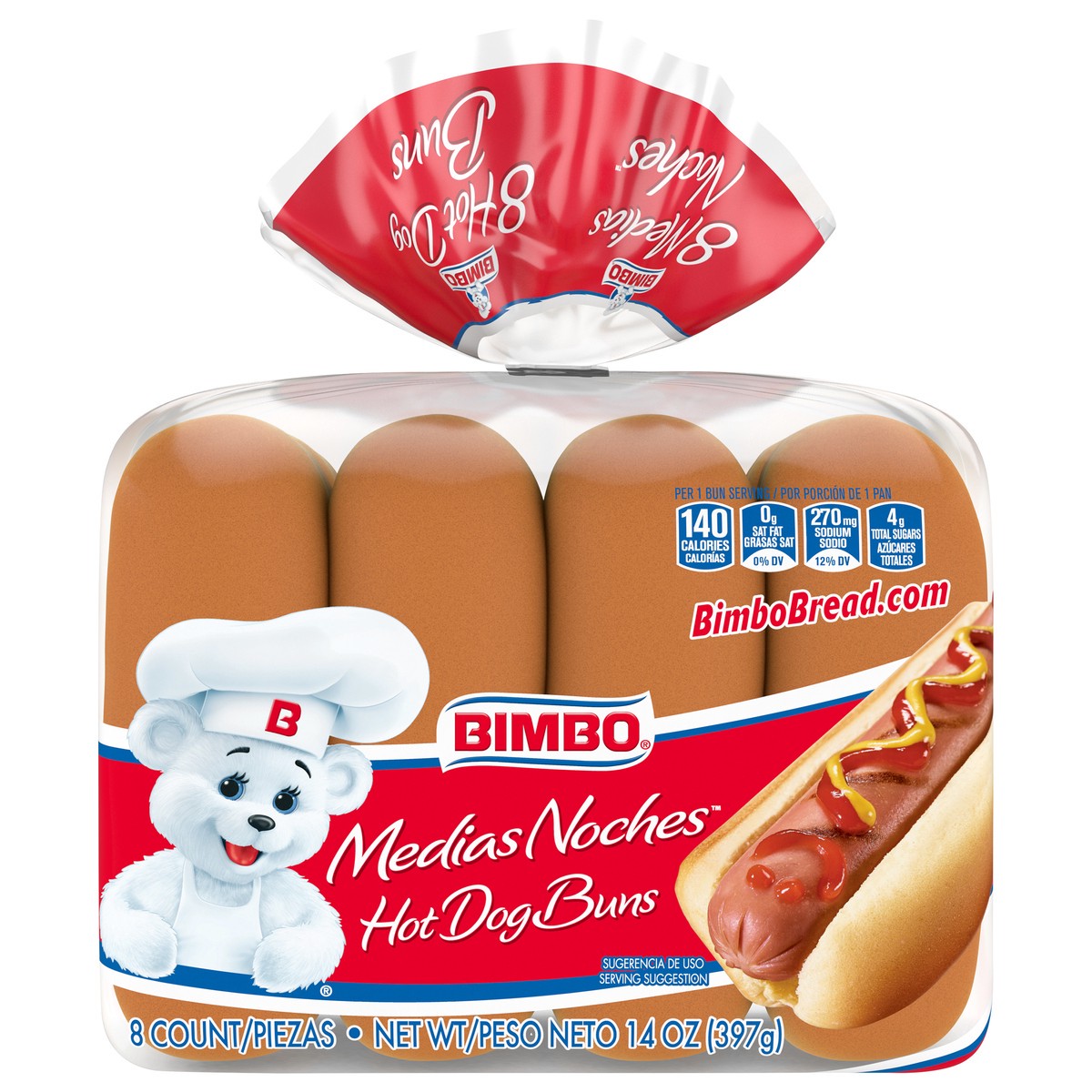 slide 1 of 9, Bimbo Bimbollos Medias Noches Hot Dog Buns, 8 count, 14 oz, 8 ct