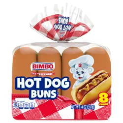 Bimbo White Hot Dog Buns, 8 count, 14 oz