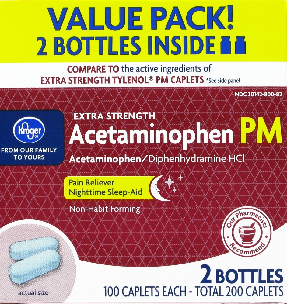 slide 1 of 1, Kroger Extra Strength Acetaminophen Pm Pain Reliever/Sleep Aid, 200 ct
