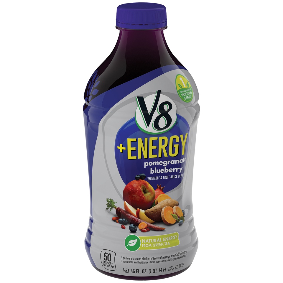 slide 1 of 1, V8 V-Fusion Pomegranate Blackberry Energy Vegetable and Fruit Juice Bottle, 46 fl oz