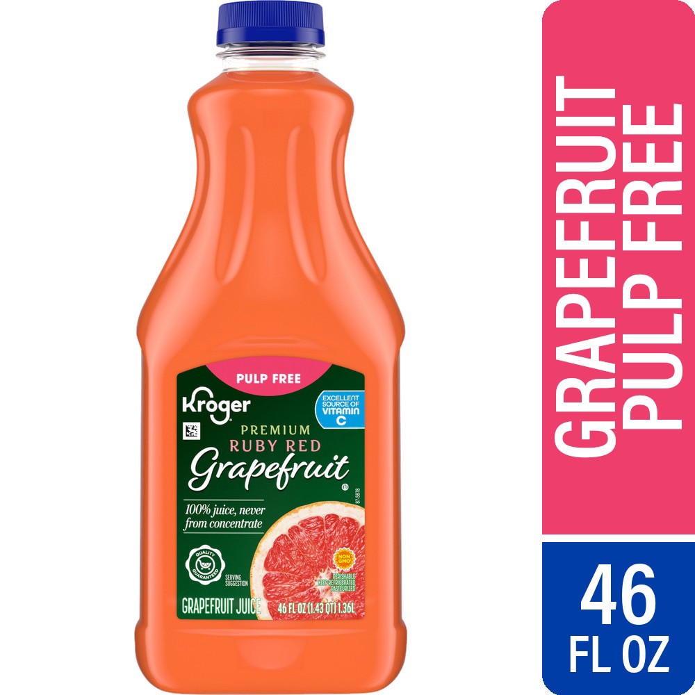 slide 1 of 4, Kroger® Premium Pulp Free Ruby Red Grapefruit Juice, 46 fl oz