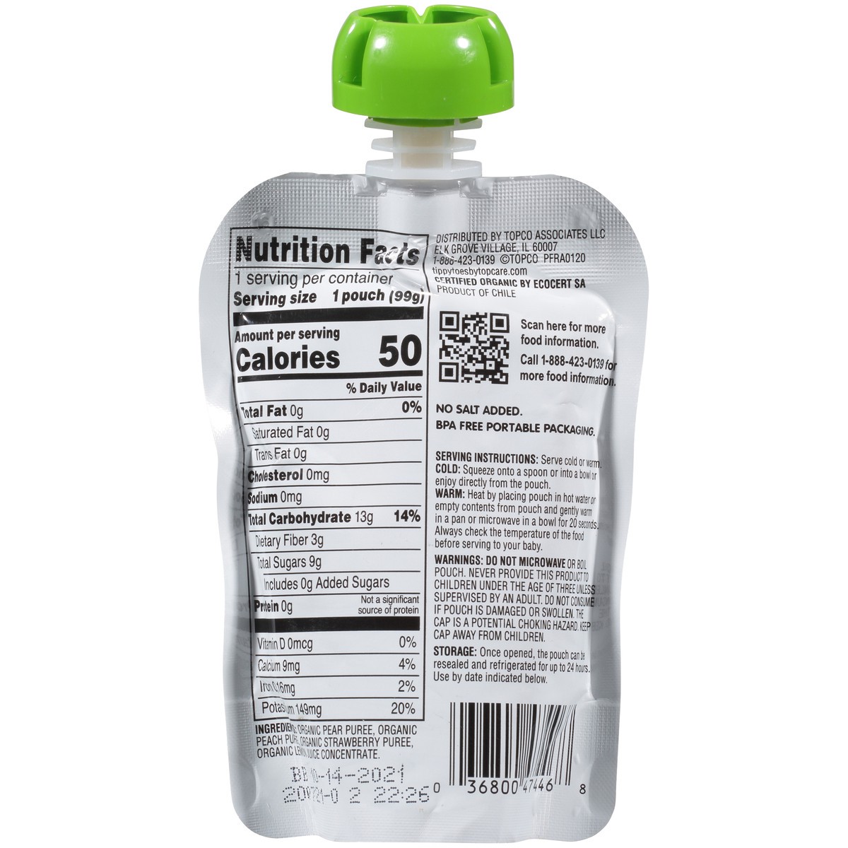 slide 2 of 15, Tippy Toes Organic 2 (6 Months & Up) Pear Peach Strawberry Baby Food 3.5 oz, 3.5 oz