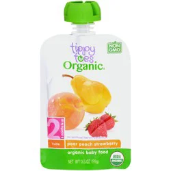 Tippy Toes Organic 2 (6 Months & Up) Pear Peach Strawberry Baby Food 3.5 oz