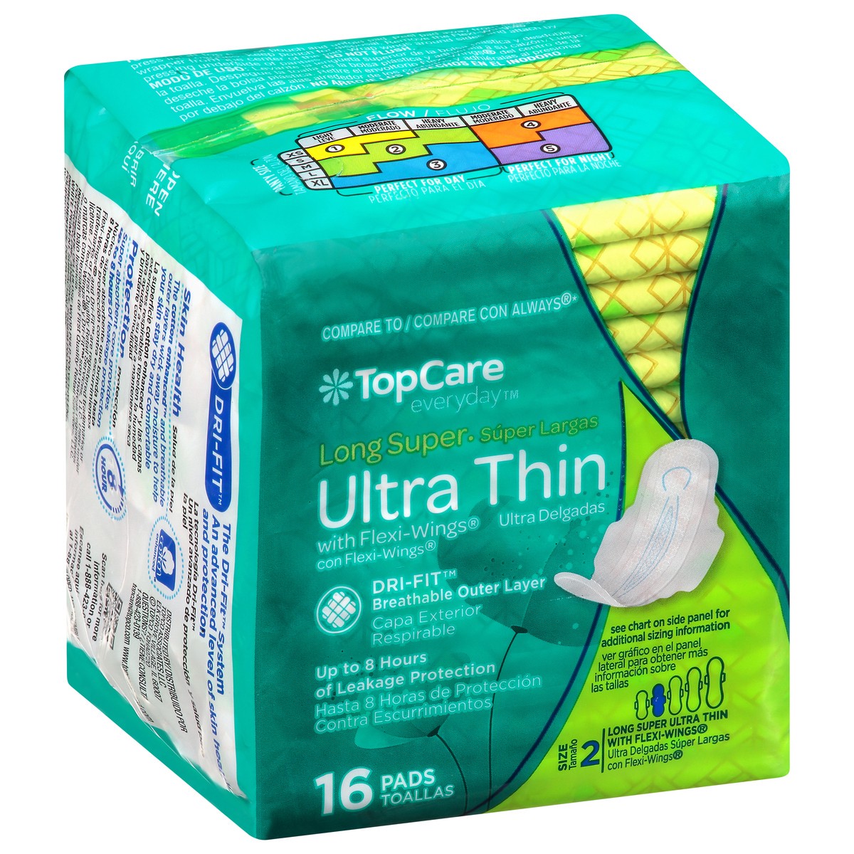 slide 5 of 9, Topcare Everyday Size 2 Long Super Ultra Thin Pads With Flexi-Wings 16 Ea, 16 ct