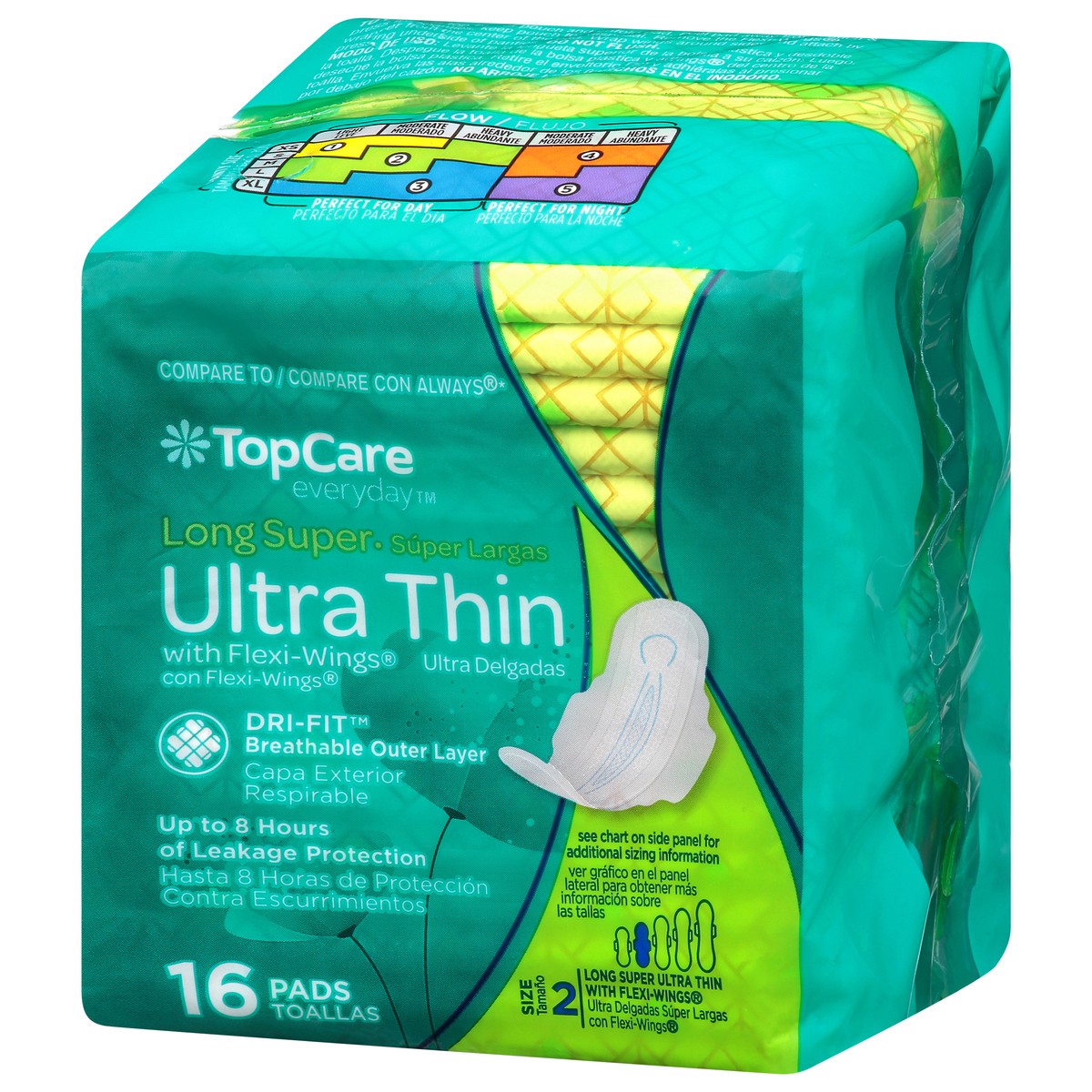 slide 2 of 9, Topcare Everyday Size 2 Long Super Ultra Thin Pads With Flexi-Wings 16 Ea, 16 ct