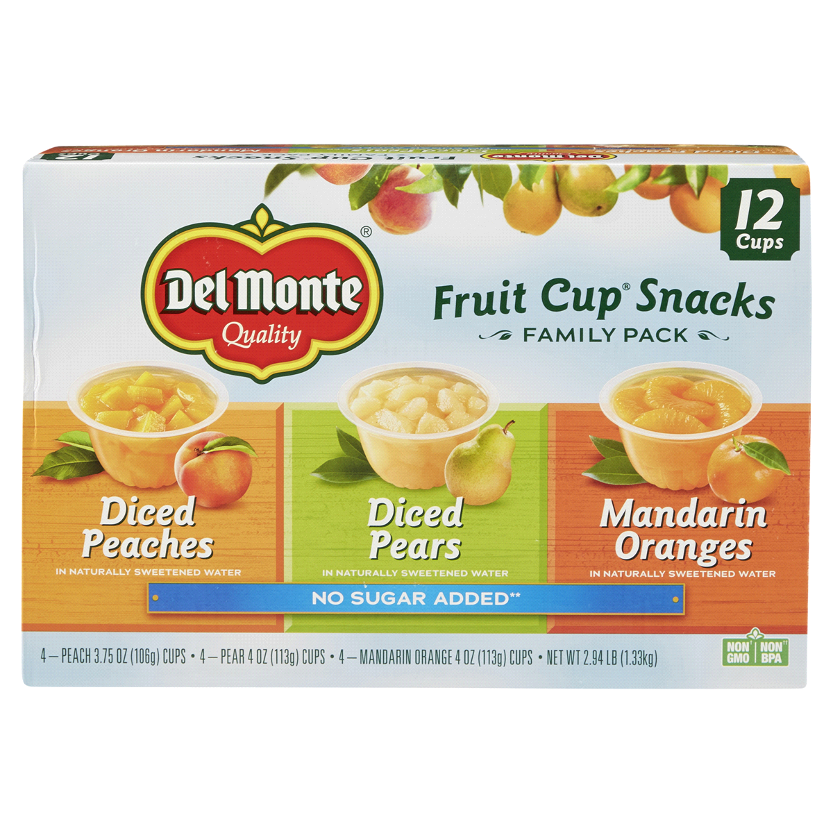 slide 1 of 11, Del Monte Fruit Cup Snacks No Sugar Added Variety, 12 ct