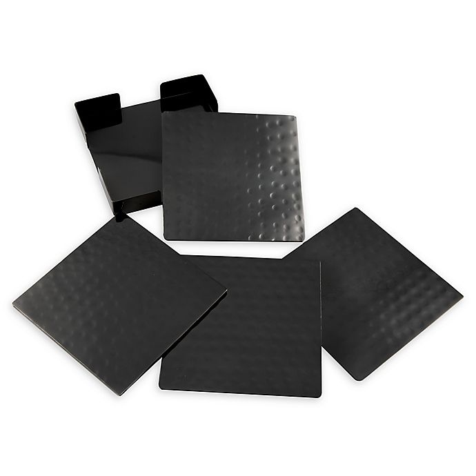 slide 1 of 2, Thirstystone Hammered Nickel Square Coasters with Holder - Black, 4 ct