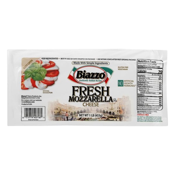 slide 1 of 8, Biazzo Cheese - Mozzarella Log, 16 oz