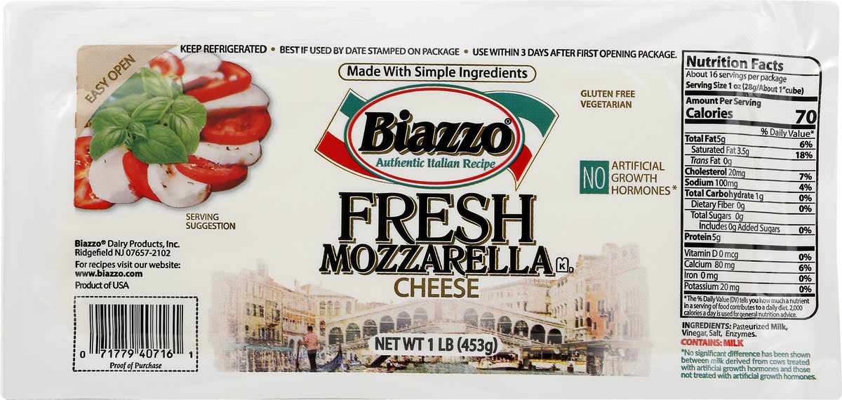 slide 7 of 8, Biazzo Cheese - Mozzarella Log, 16 oz