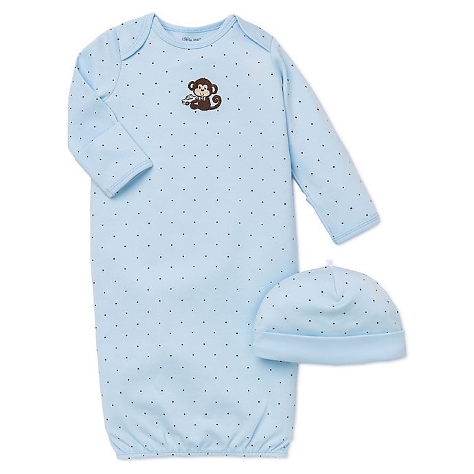 slide 1 of 1, Little Me Monkey Star Long-Sleeve Gown and Hat Set - Blue, 2 ct