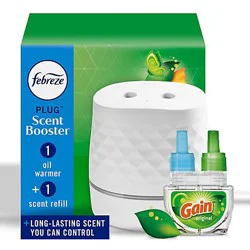 Febreze Plug Scent Booster Starter Kit, Gain Original Scent - 1 Oil Warmer .87 Oz. Refill - Each