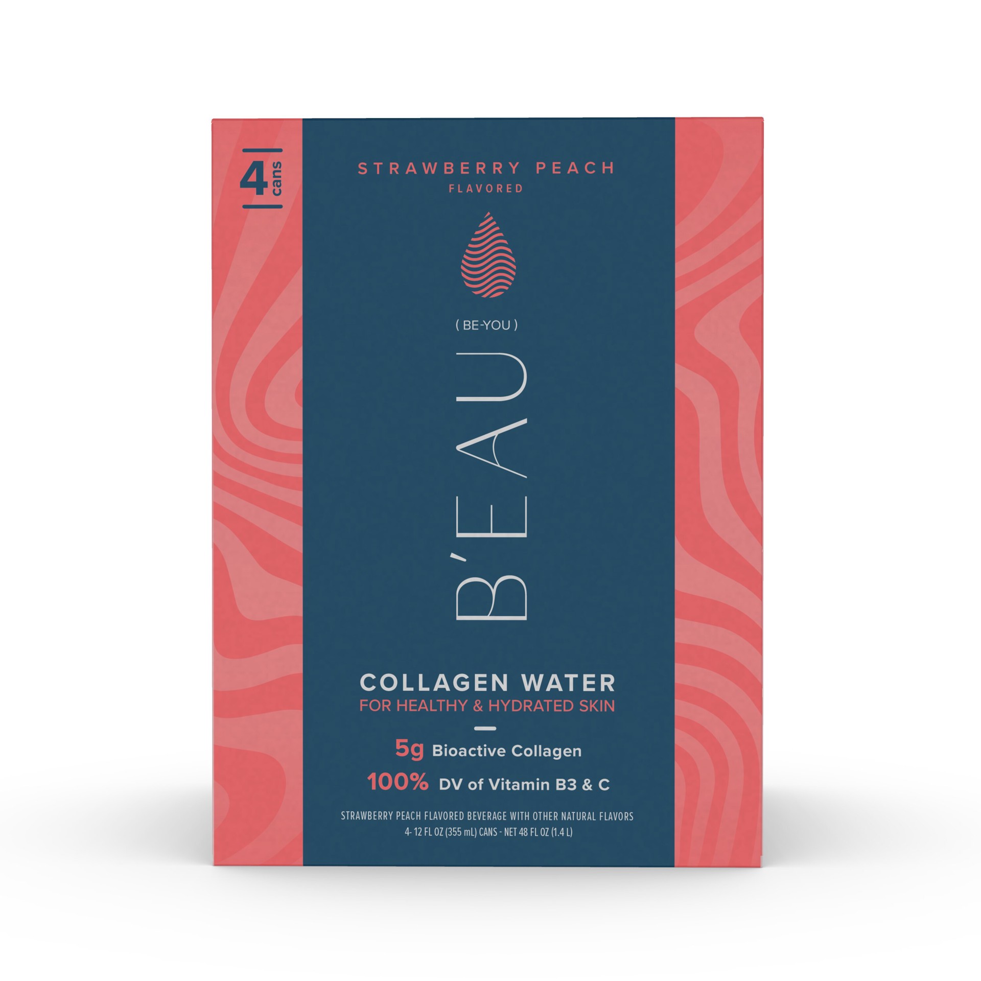 slide 1 of 1, B'Eau Coll Water Strawby Pch 4Pk, 12 oz