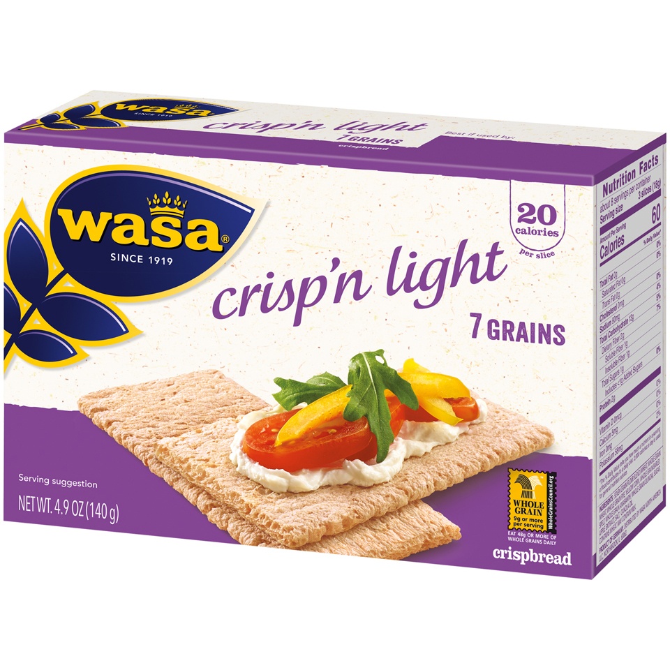 slide 3 of 8, Wasa Crisp'n Light 7 Grains Crackerbread, 4.9 oz