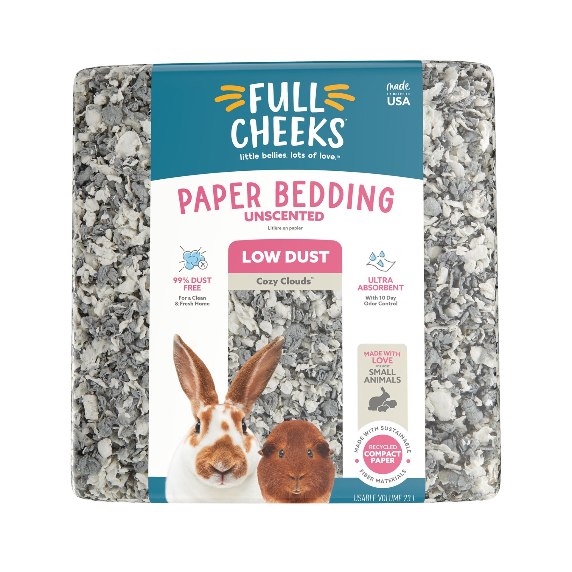 slide 1 of 1, Full Cheeks Odor Control Small Pet Paper Bedding - Cozy Clouds, 23 liter