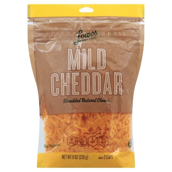 slide 1 of 1, Lowes Foods Shredded Mild Cheddar Cheese - 8 oz, 8 oz