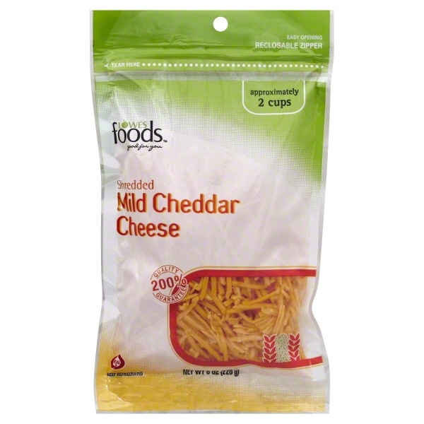 slide 1 of 1, Lowes Foods Shredded Mild Cheddar Cheese, 8 oz