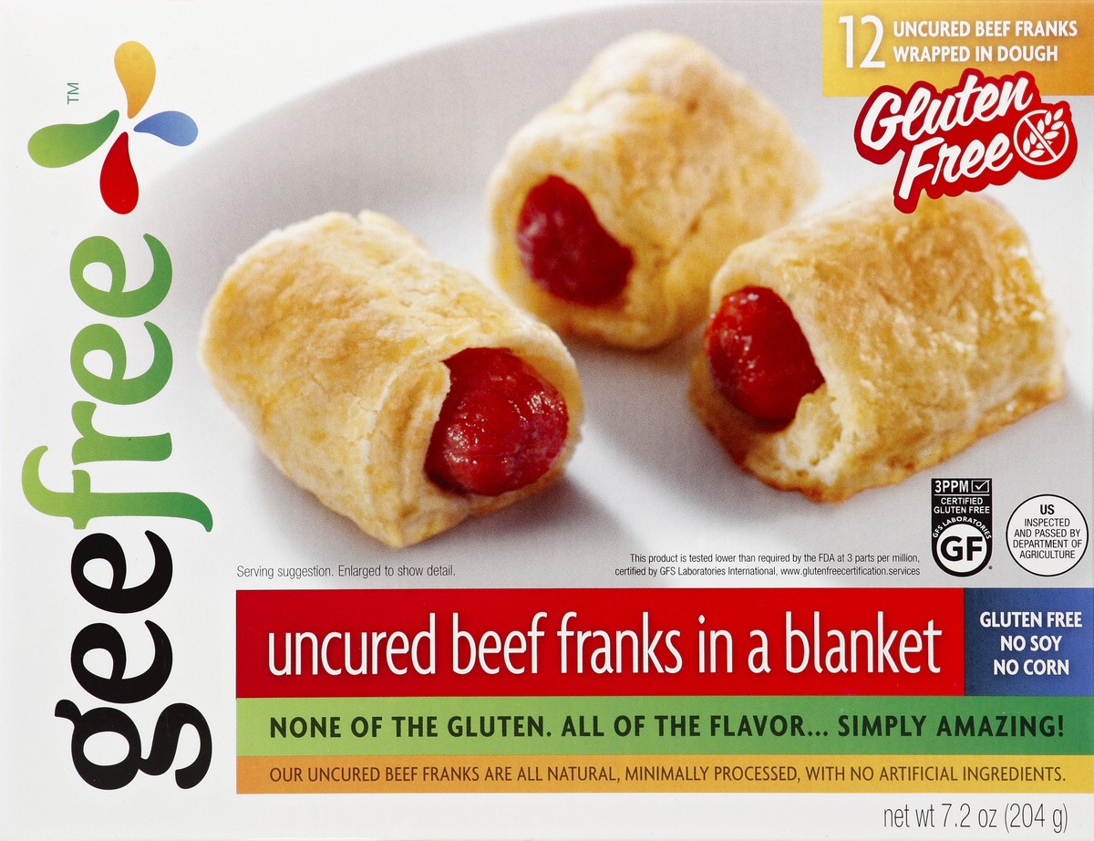 slide 4 of 4, GeeFree Uncured Beef Franks In A Blanket, 12 ct