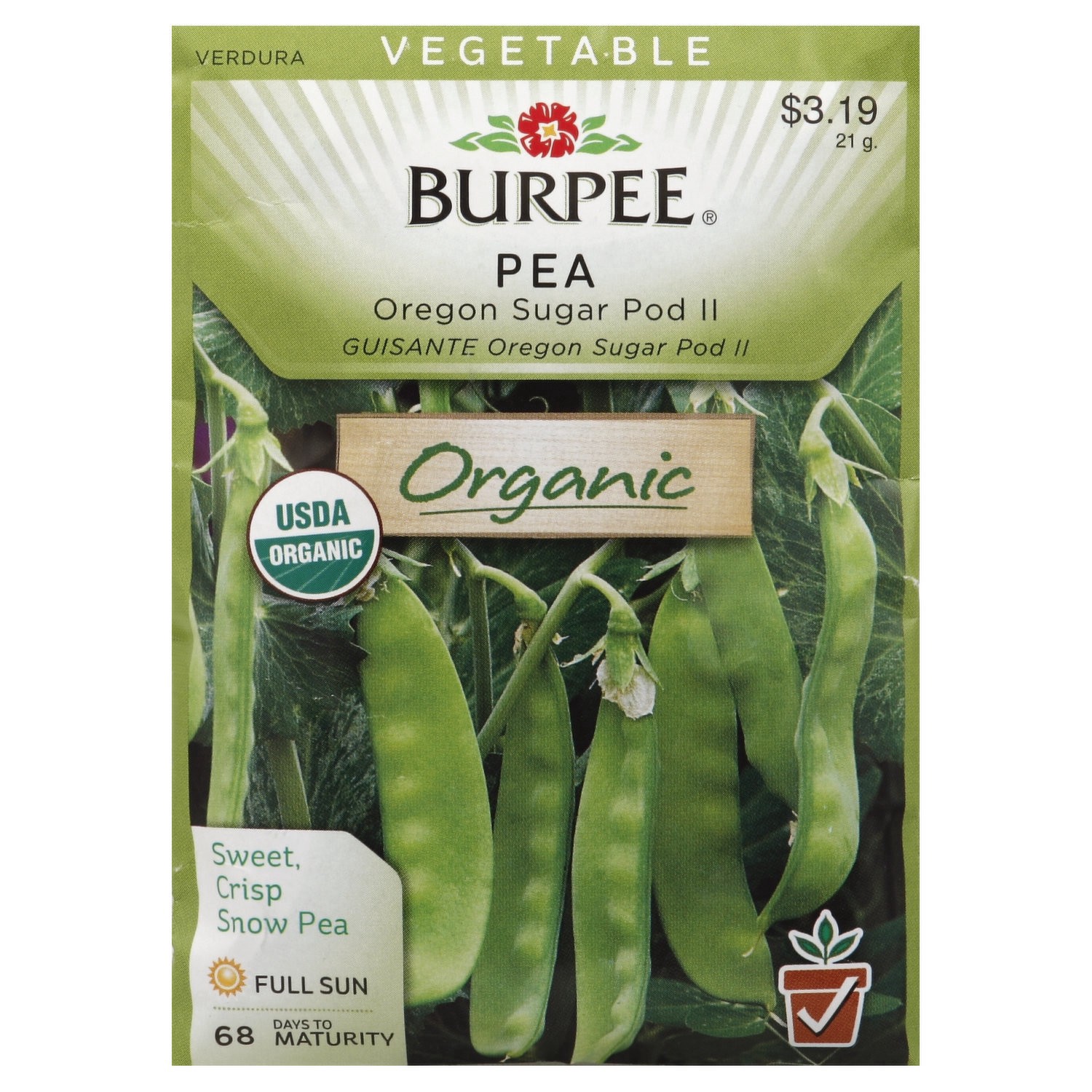 slide 1 of 1, Burpee Organic Pea Seeds, Oregon Sugar Pod II, 1 ct