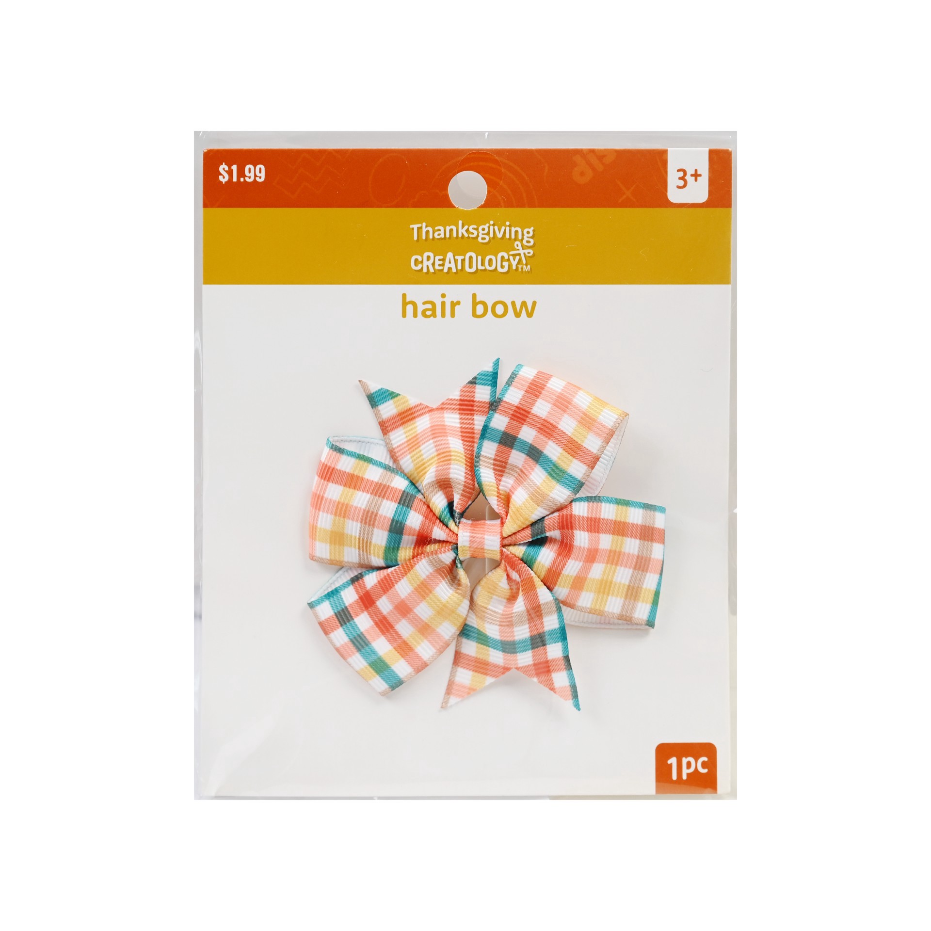 slide 2 of 2, Thanksgiving Gingham Hair Bow Clip By Creatology, 4.51 in x 5.5 in x 0.5 in