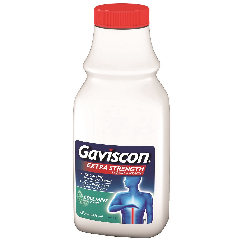 slide 43 of 88, Gaviscon Extra Strength Antacid Liquid Cool Mint, 12 oz