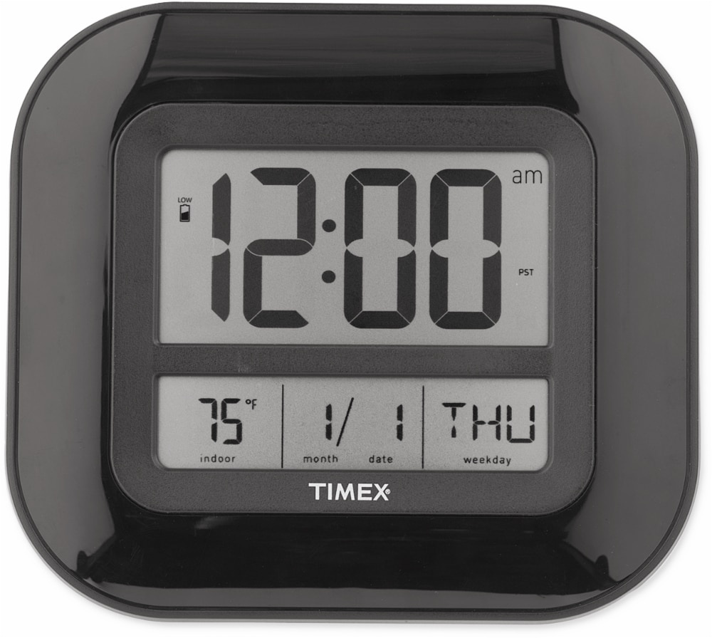 slide 1 of 1, Timex Atomic Digital Wall Clock With Indoor Temperature - Black, 8 in x 9 in x 1.25 in