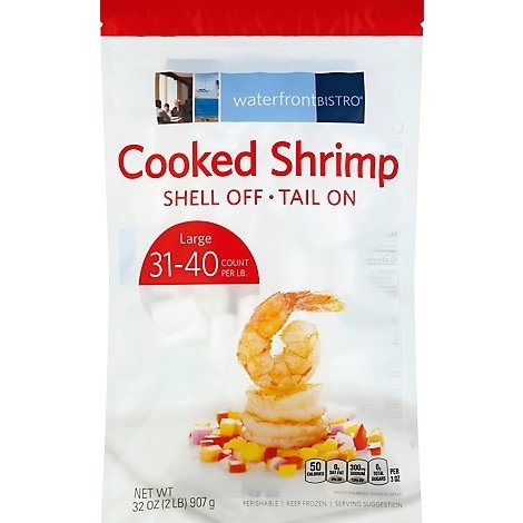 slide 1 of 1, waterfront BISTRO Shrimp Cooked Medium Tail On Frozen 31-40 Count - 2 Lb, 2 lb