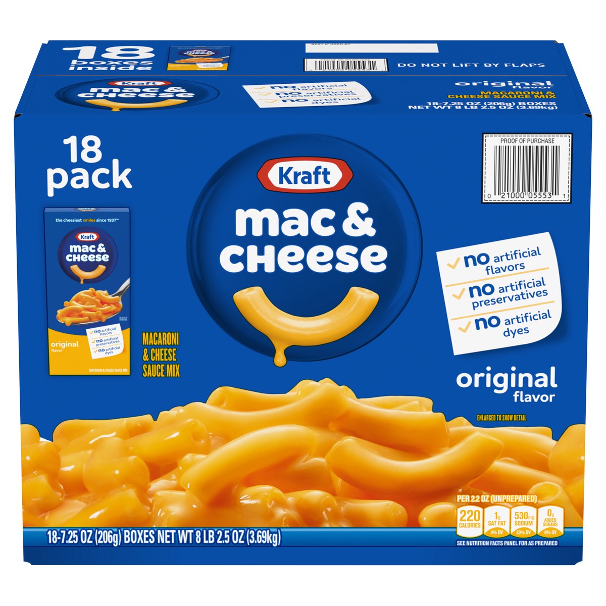 slide 1 of 5, Kraft Mac and Cheese, 18 Boxes, for Easy Dinner or Dinner Sides, Original Flavor, No Artificial Flavors, Preservatives or Dyes, 7.25 oz, 18 ct