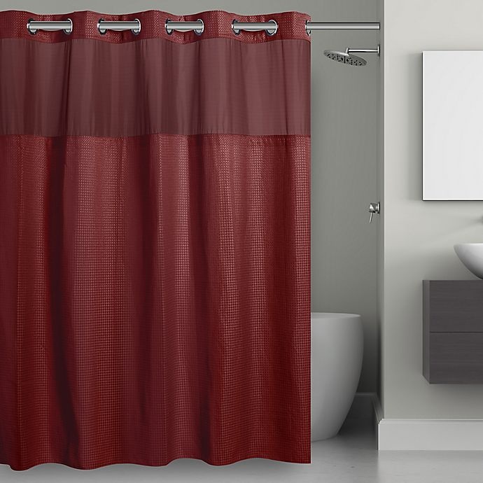 slide 1 of 4, Hookless Waffle Stall Fabric Shower Curtain - Rio Red, 54 in x 80 in