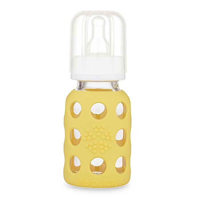 slide 1 of 5, Lifefactory Glass Baby Bottle with Protective Sleeve - Banana, 4 oz