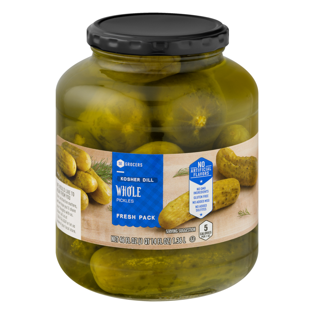slide 1 of 1, SE Grocers Whole Pickles Fresh Pack Kosher Dill, 46 oz