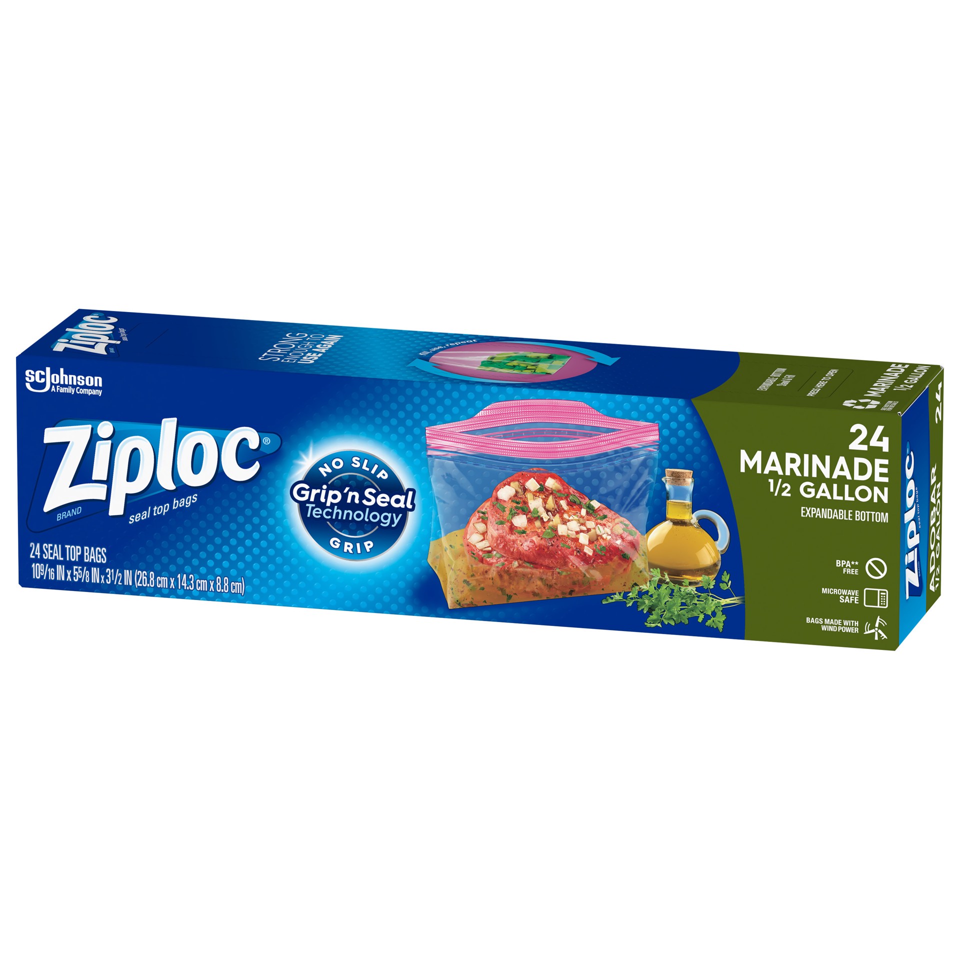 slide 3 of 5, Ziploc Expandable Bottom Marinade Bags, 24 ct