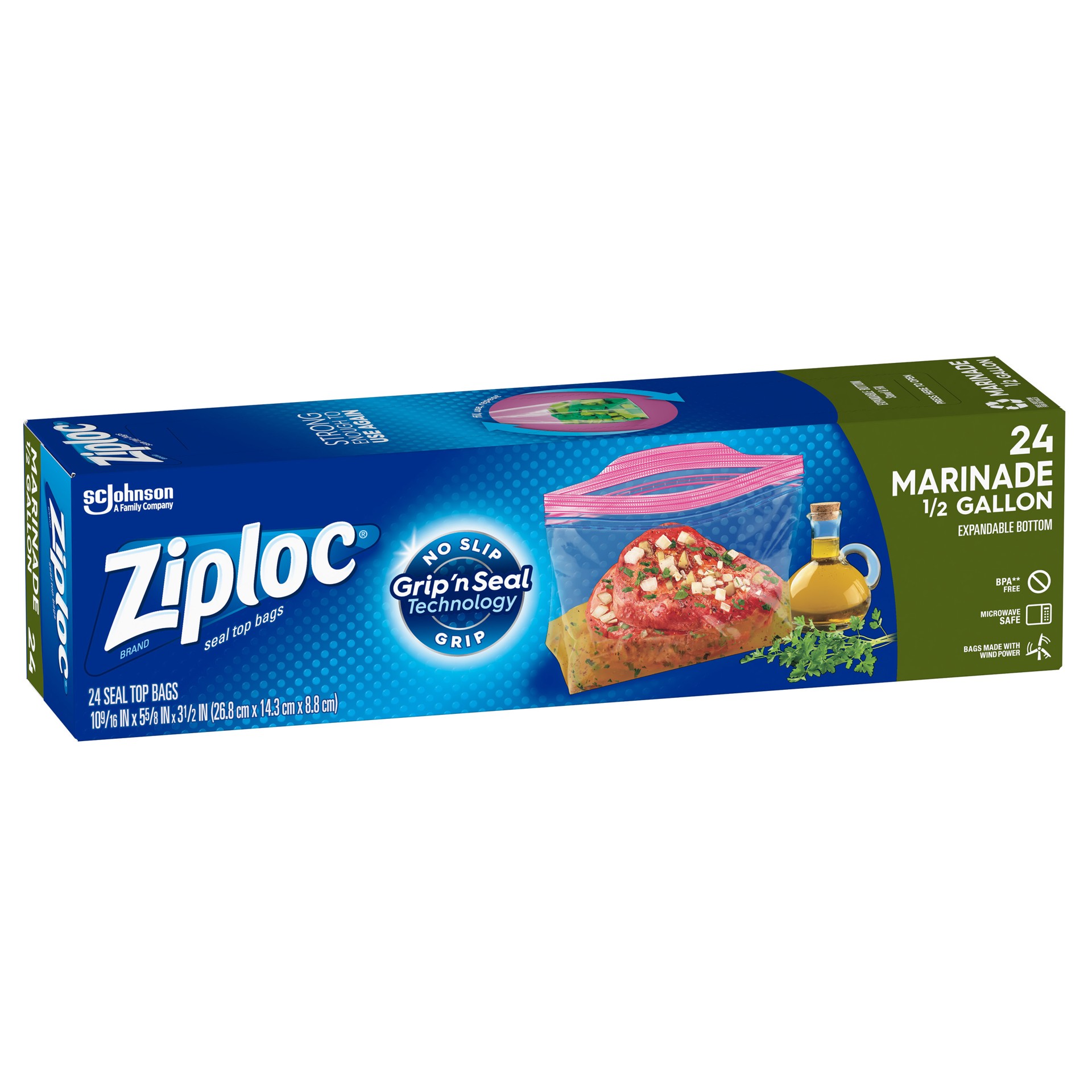 slide 4 of 5, Ziploc Expandable Bottom Marinade Bags, 24 ct